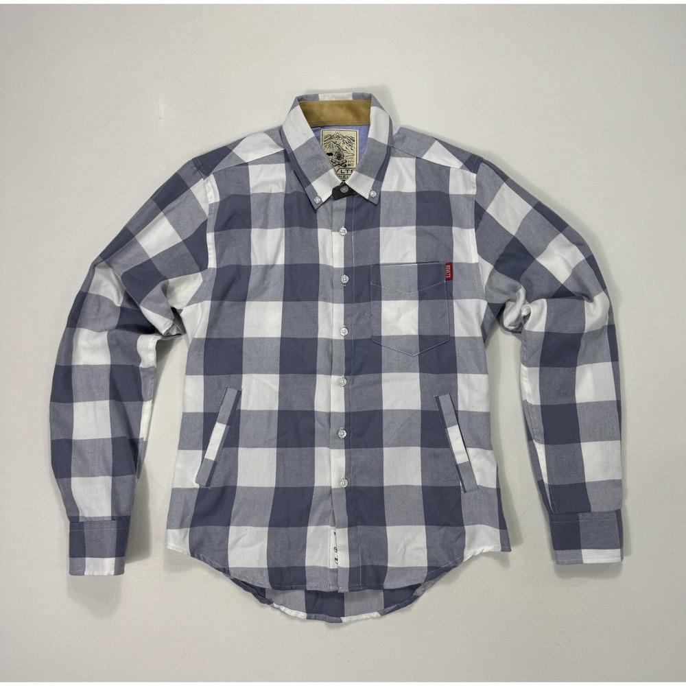 The Roosevelts RSVLTS Flannel Shirt Mens XS Grey White Plaid Pockets Long Sleeve